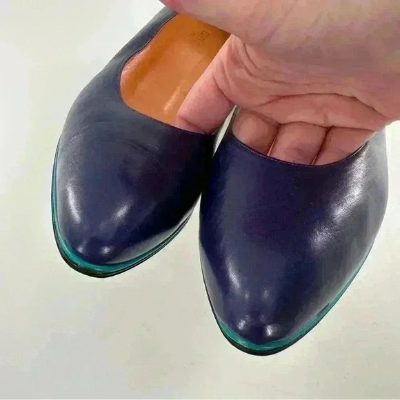 Ellen Tracy heels 8 N purple blue color block Italian leather 80s 90s vintage - Picture 10 of 12
